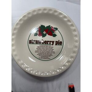 Vintage 10" Strawberry Pie Plate With Recipe Fluted Edge By Mount Clemens Potter